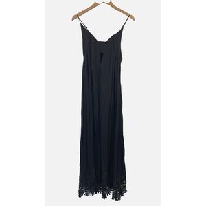 ANGL Womens Strappy Embroidered Maxi Dress Size XS Black Boho Resort Beach Vacay